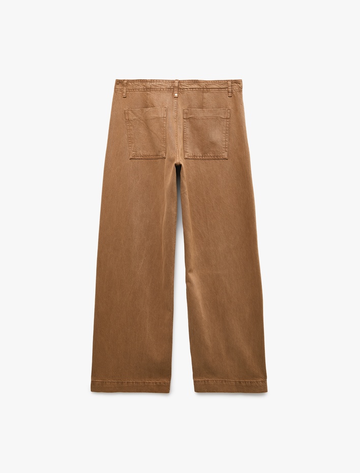  Standart Bel Regular Fit Düğmeli Nervürlü Düz Paça Pantolon - Culotte Jeans