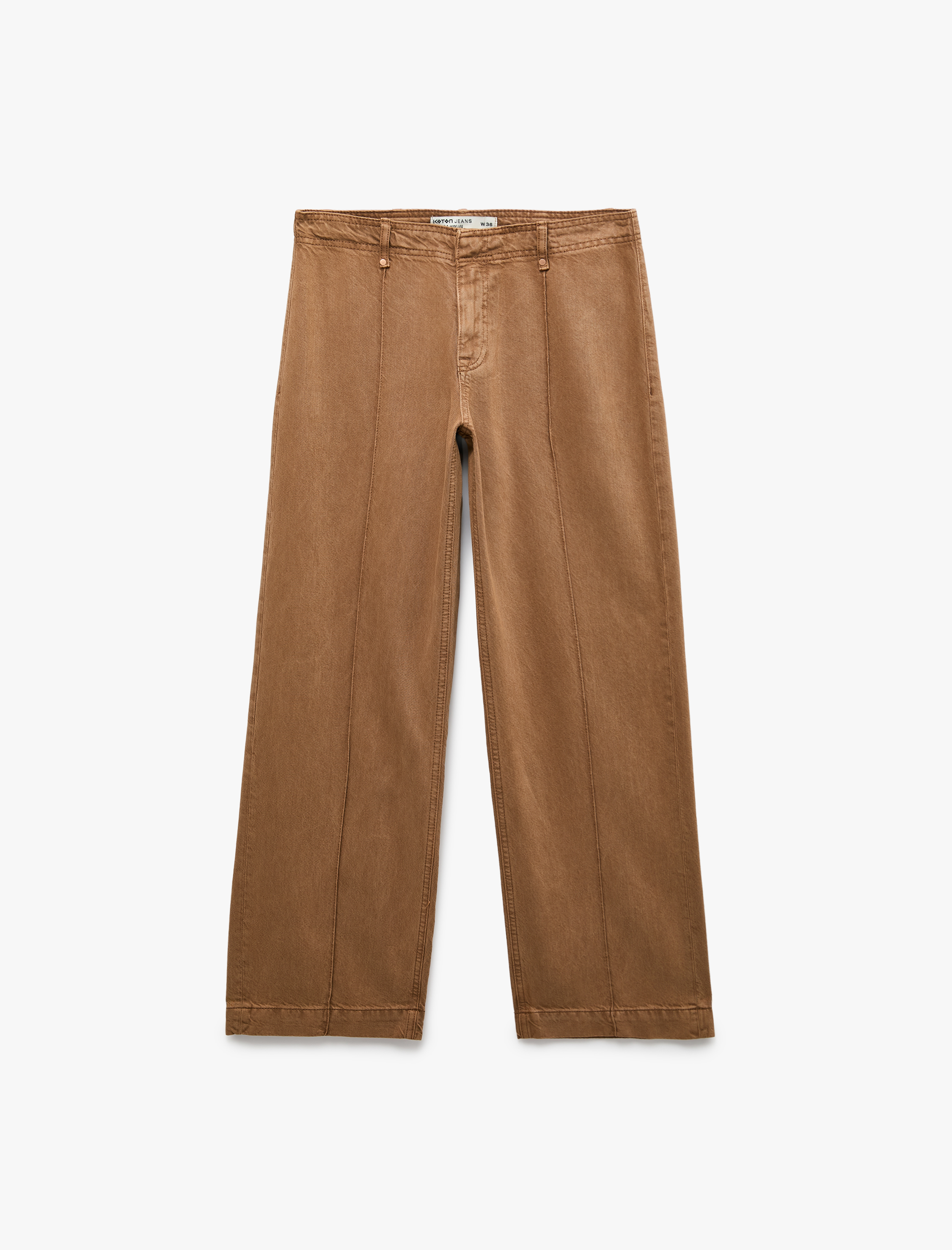   Standart Bel Regular Fit Düğmeli Nervürlü Düz Paça Pantolon - Culotte Jeans