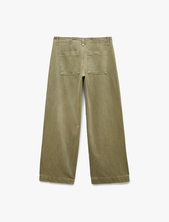  Standart Bel Regular Fit Düğmeli Nervürlü Düz Paça Pantolon - Culotte Jeans