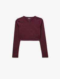 Slim Fit Uzun Kollu Bisiklet Yaka Spor Crop Tişört