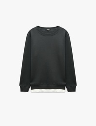 Şardonlu Regular Fit Bisiklet Yaka Uzun Kollu Sweatshirt