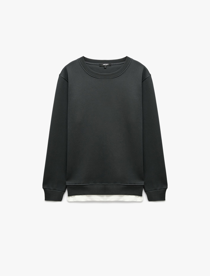  Şardonlu Regular Fit Bisiklet Yaka Uzun Kollu Sweatshirt