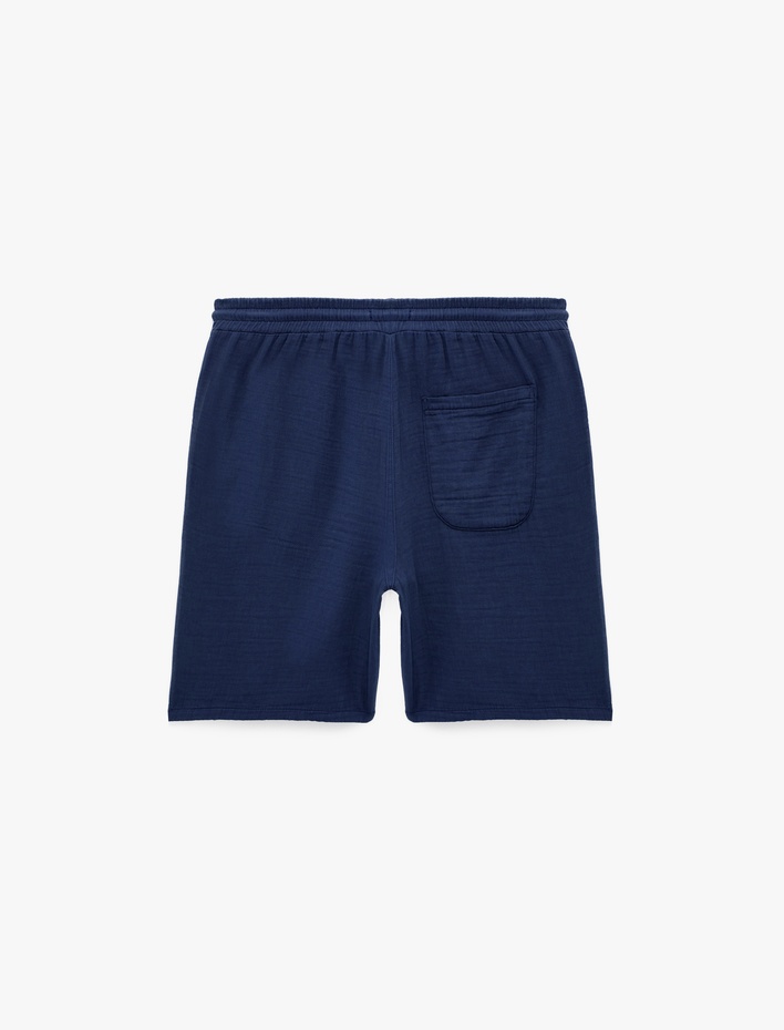  Beli Bağcıklı Cepli Regular Fit Pamuklu Müslin Bermuda Şort