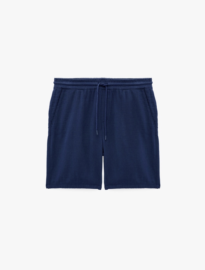 Beli Bağcıklı Cepli Regular Fit Pamuklu Müslin Bermuda Şort