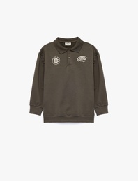 Baskılı Regular Fit Uzun Kollu Polo Yaka Sweatshirt