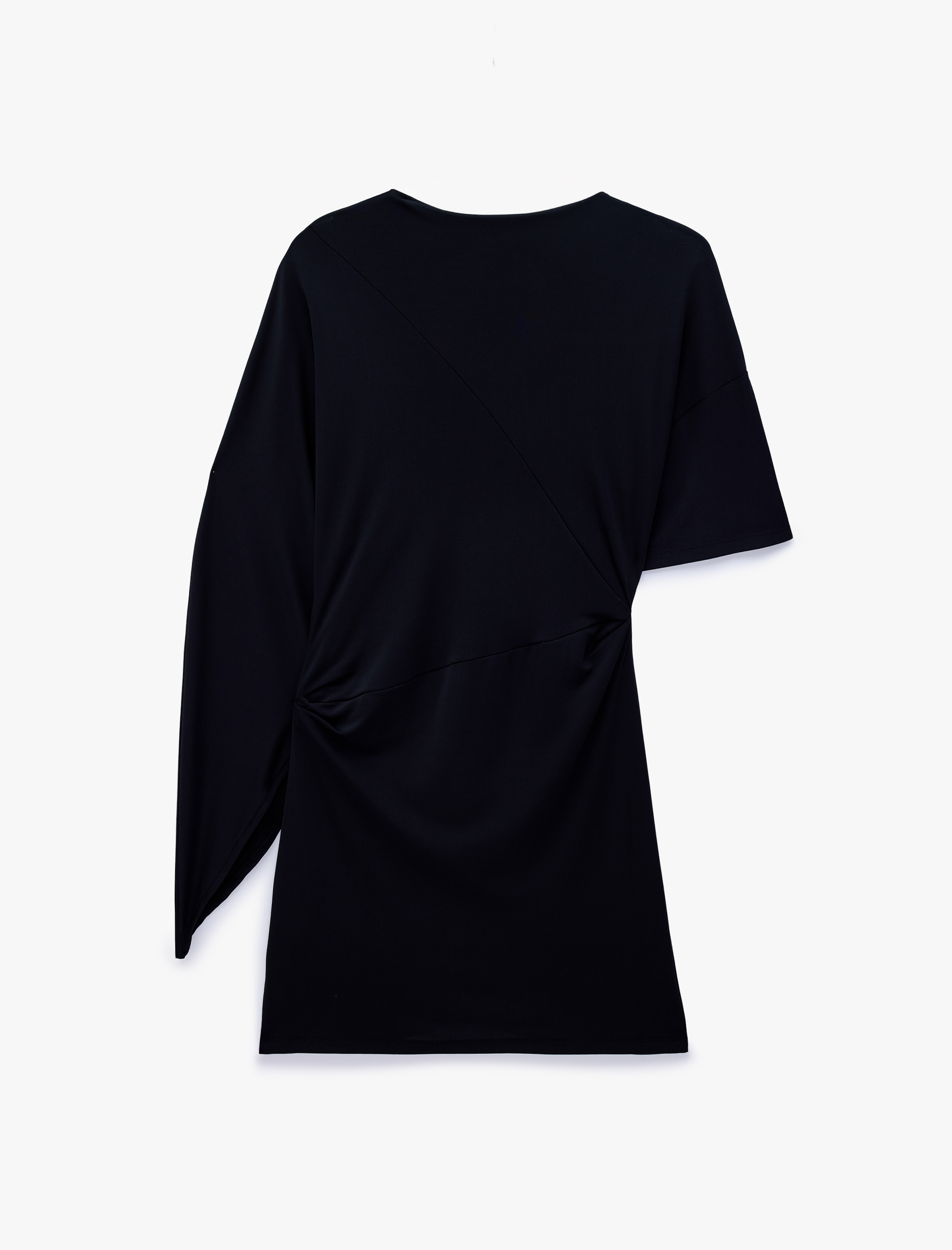   Drape Detaylı Slim Fit Yuvarlak Yaka Uzun Pelerin Kol Detaylı Mini Elbise
