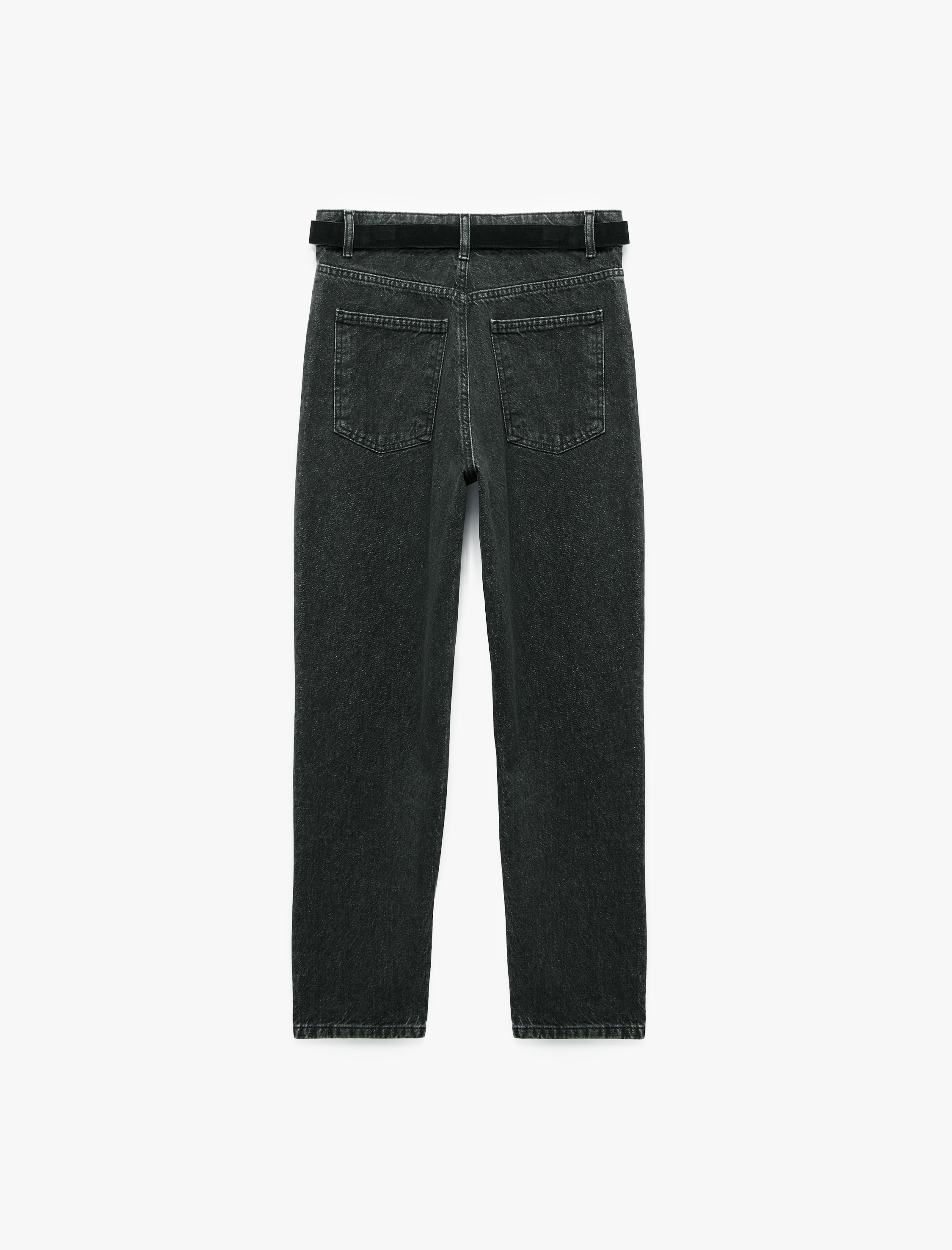   Kemerli Yüksek Bel Dar Kalıp Düz Paça Pamuklu Denim Pantolon - Mom Slim Jean