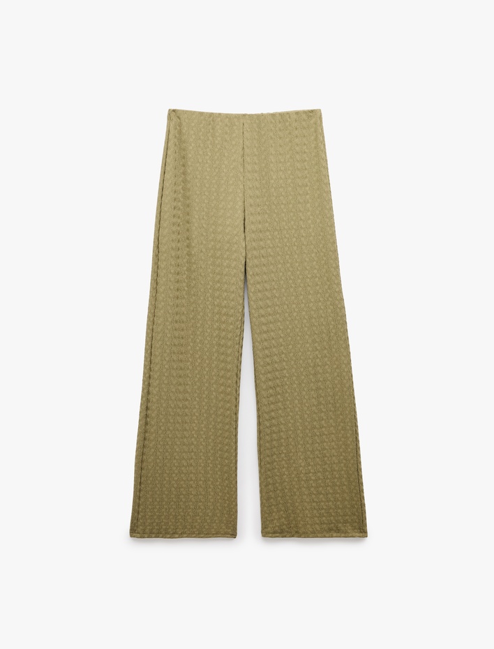  Bürümcük Kumaş Yüksek Bel Bol Düz Paça Pantolon
