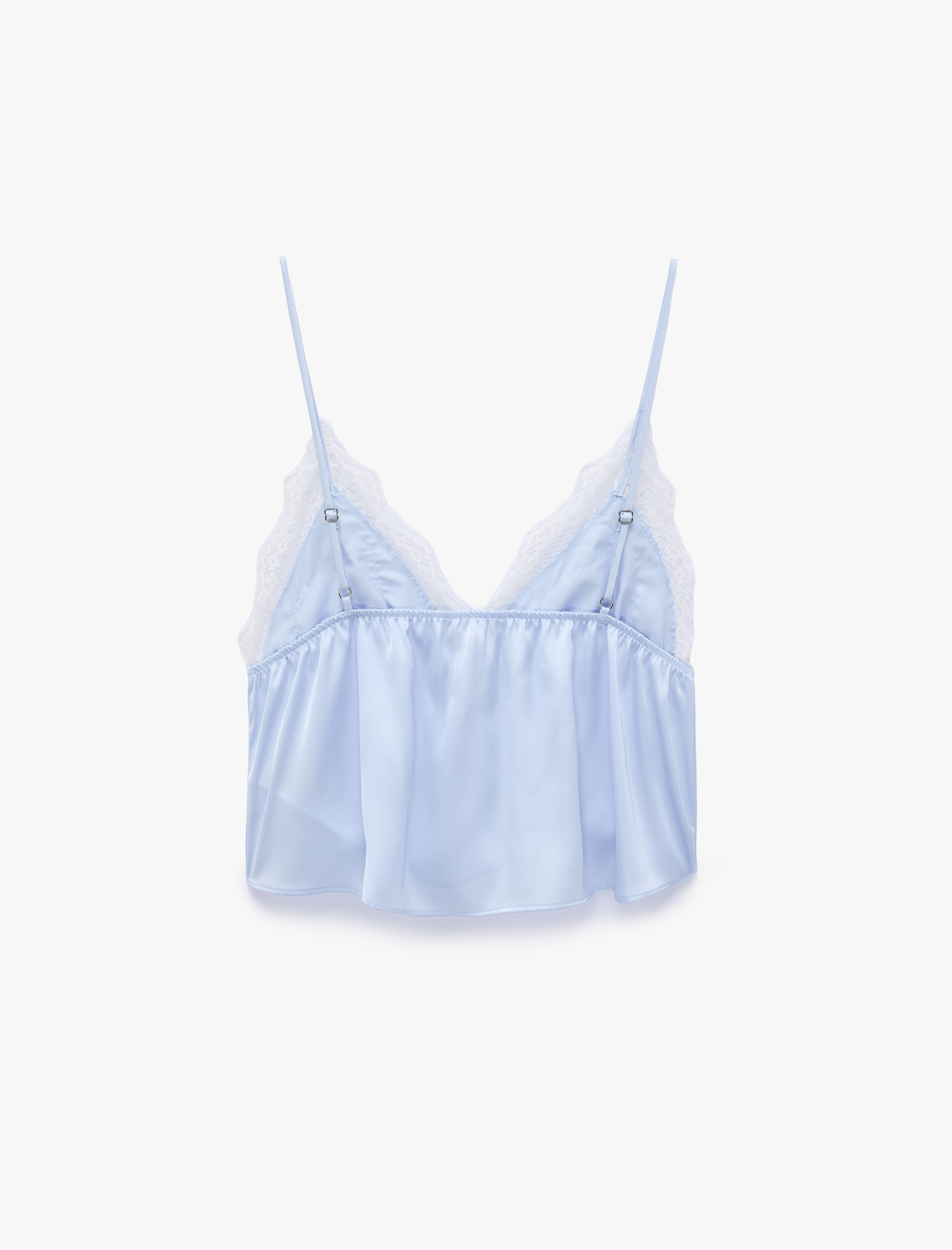   Rahat Kalıp Dantel Detaylı Saten Askılı Pijama Üstü