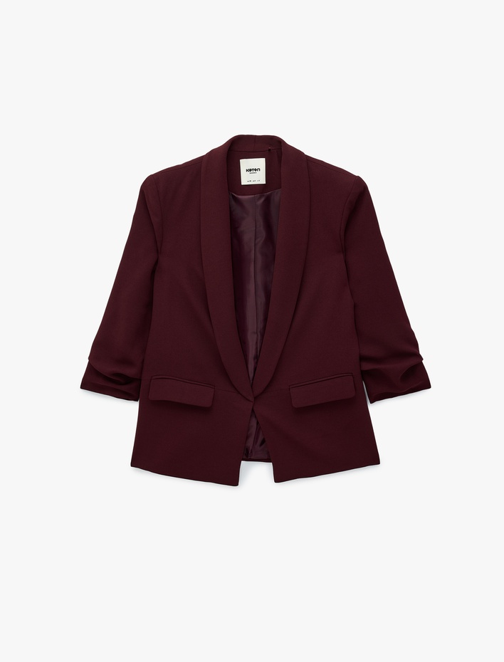  Krep Kumaş Şal Yaka 3/4 Kollu Blazer Ceket