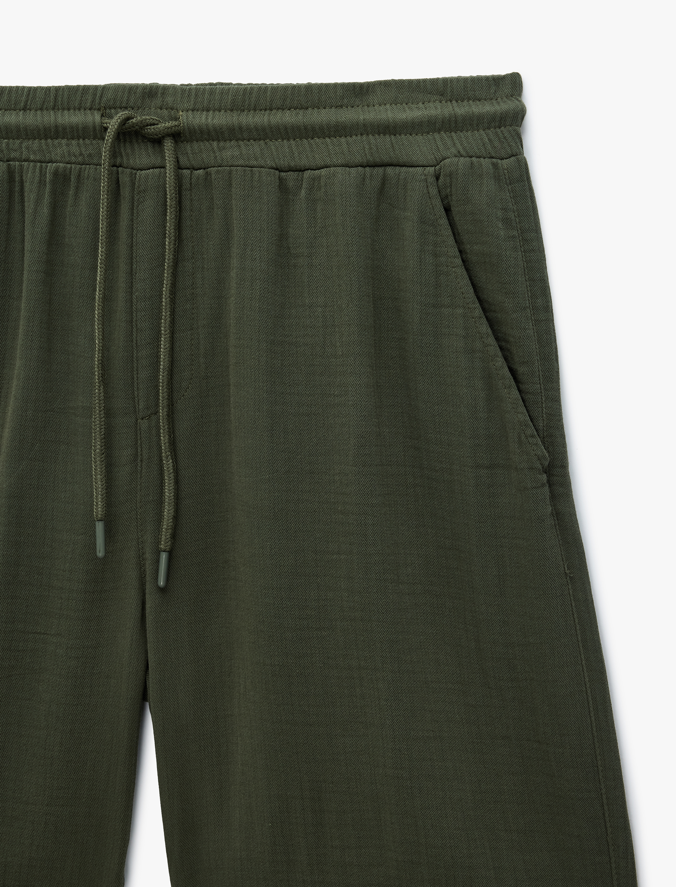   Beli Bağcıklı Cepli Regular Fit Pamuklu Müslin Bermuda Şort