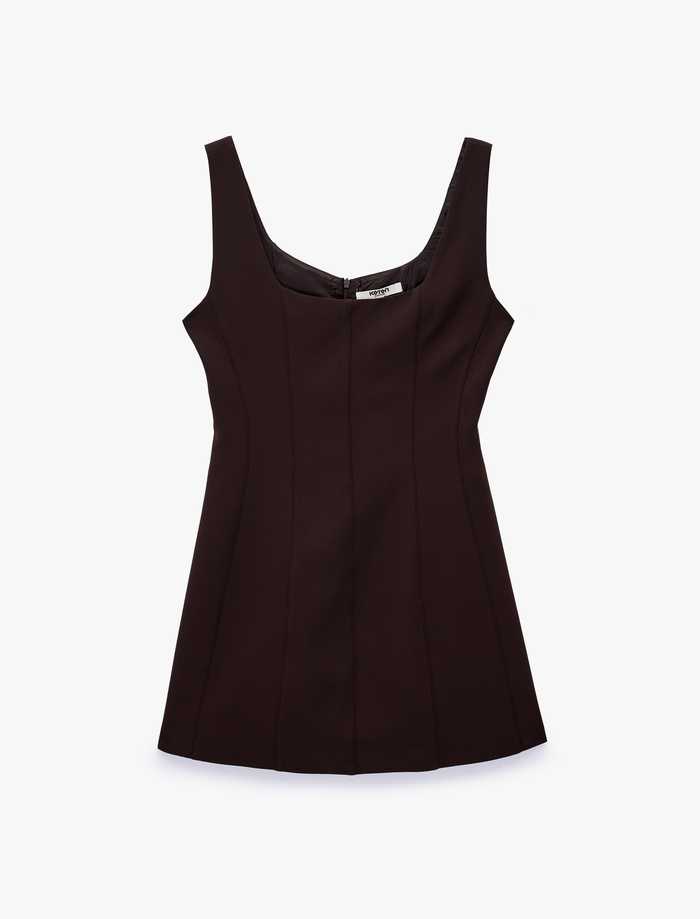   Regular Fit A Kesim Kare Yaka Kolsuz Mini Elbise