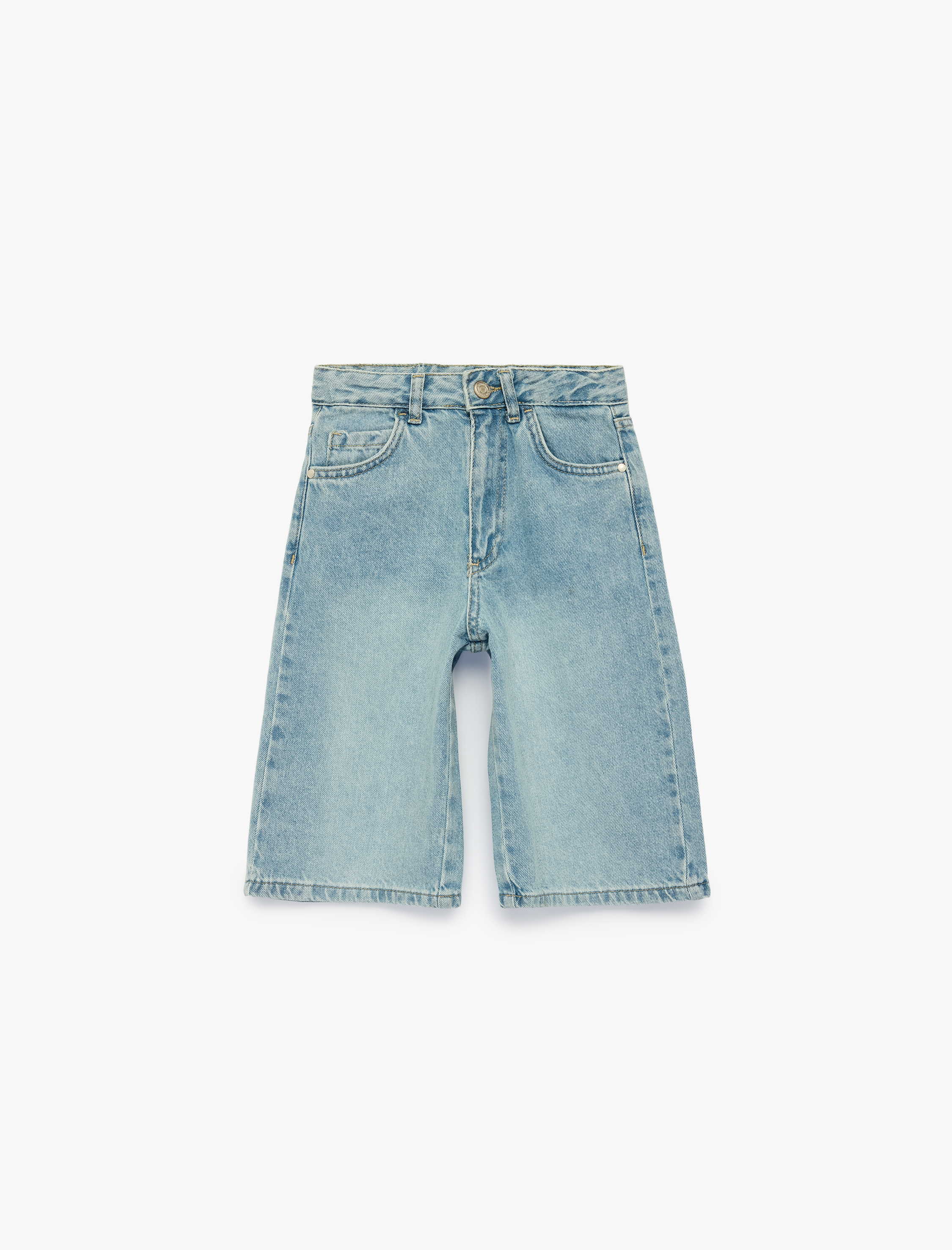  Kız Çocuk Cep Detaylı Bol Kesim Pamuklu Denim Bermuda Şort