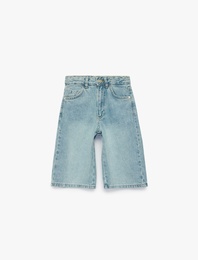 Cep Detaylı Bol Kesim Pamuklu Denim Bermuda Şort
