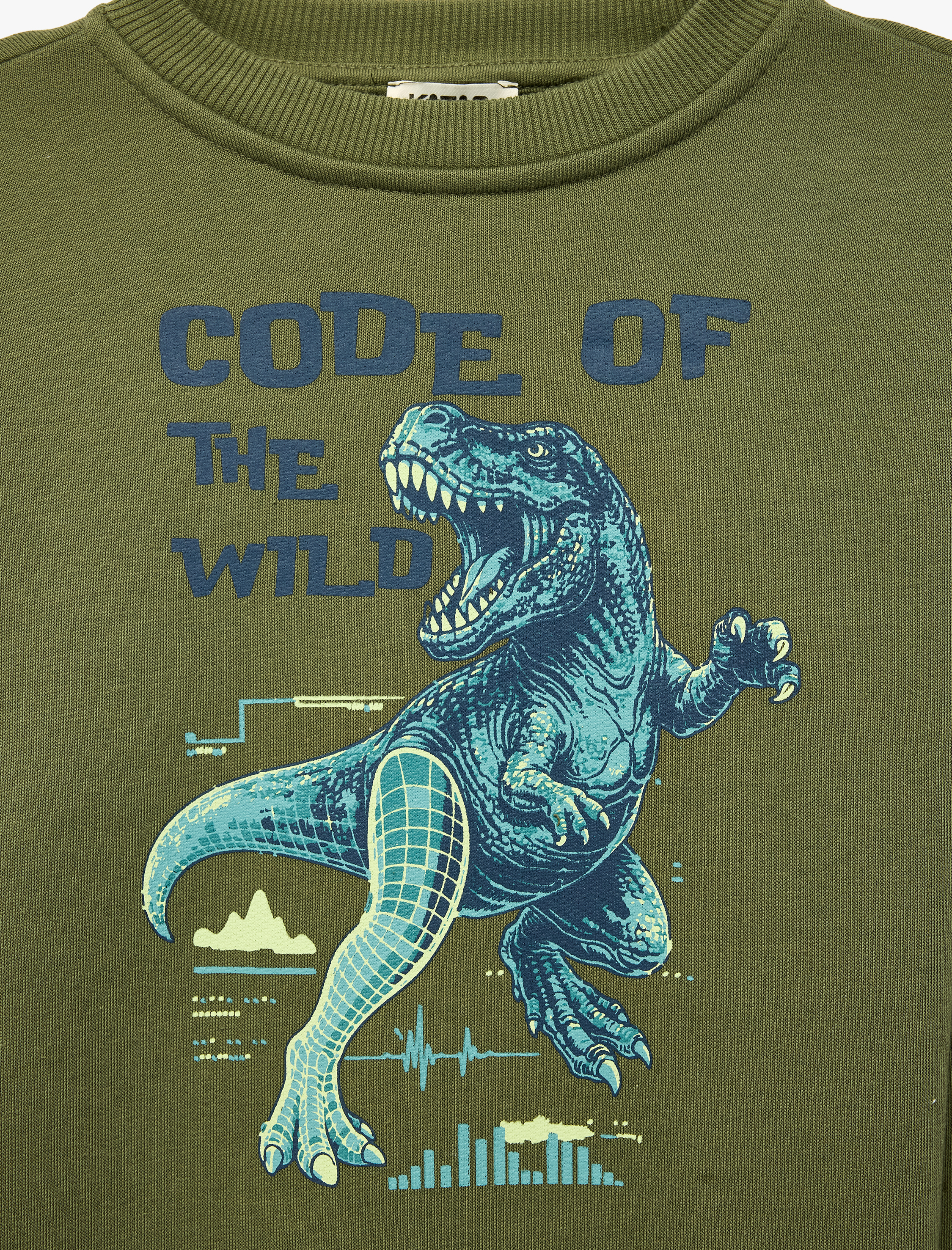  Erkek Çocuk Dinozor Baskılı Bisiklet Yaka Uzun Kollu Oversize Sweatshirt