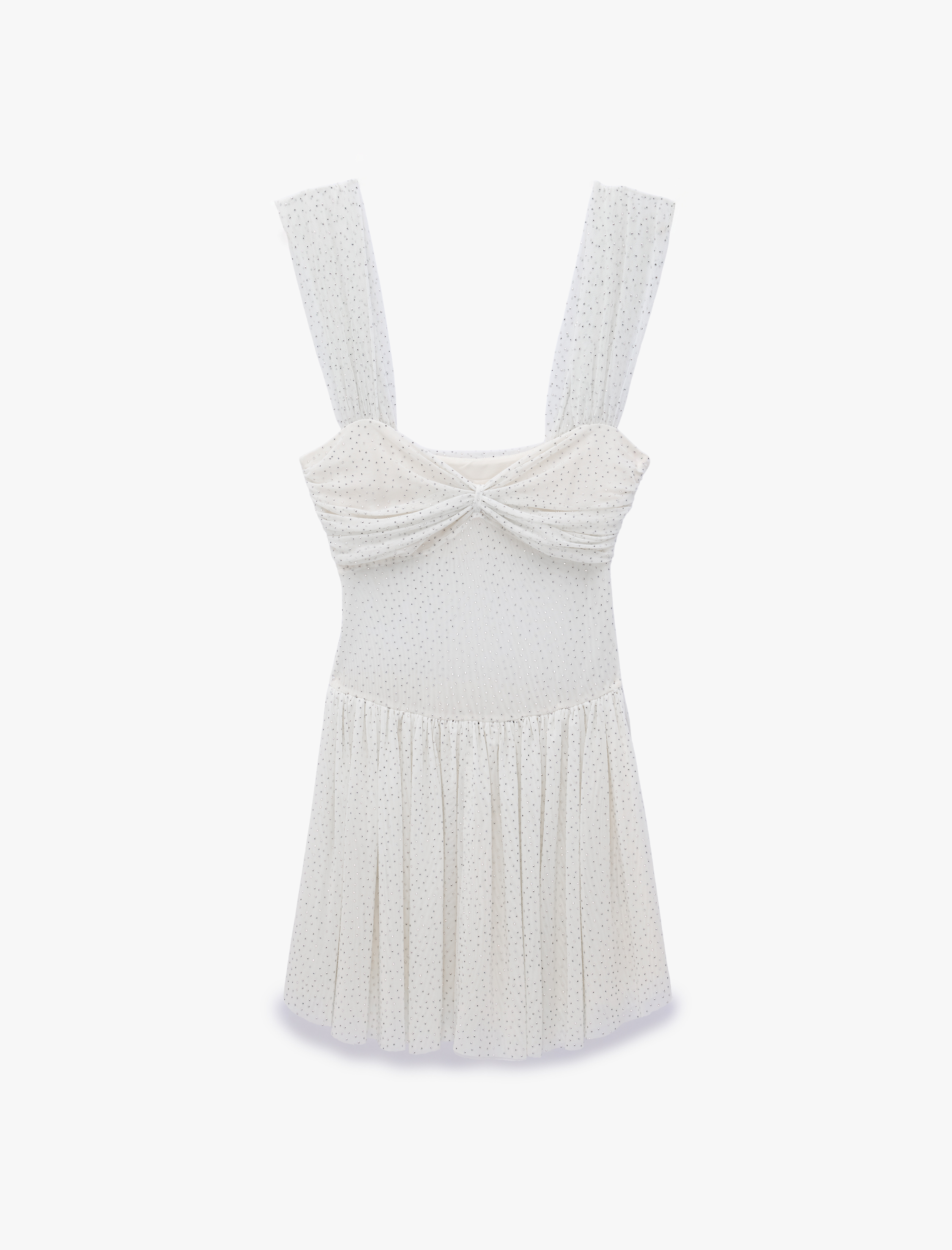   Drapeli Büzgülü Kalp Yaka Volanlı Kolsuz Slim Fit Mini Taşlı Bridal Elbise