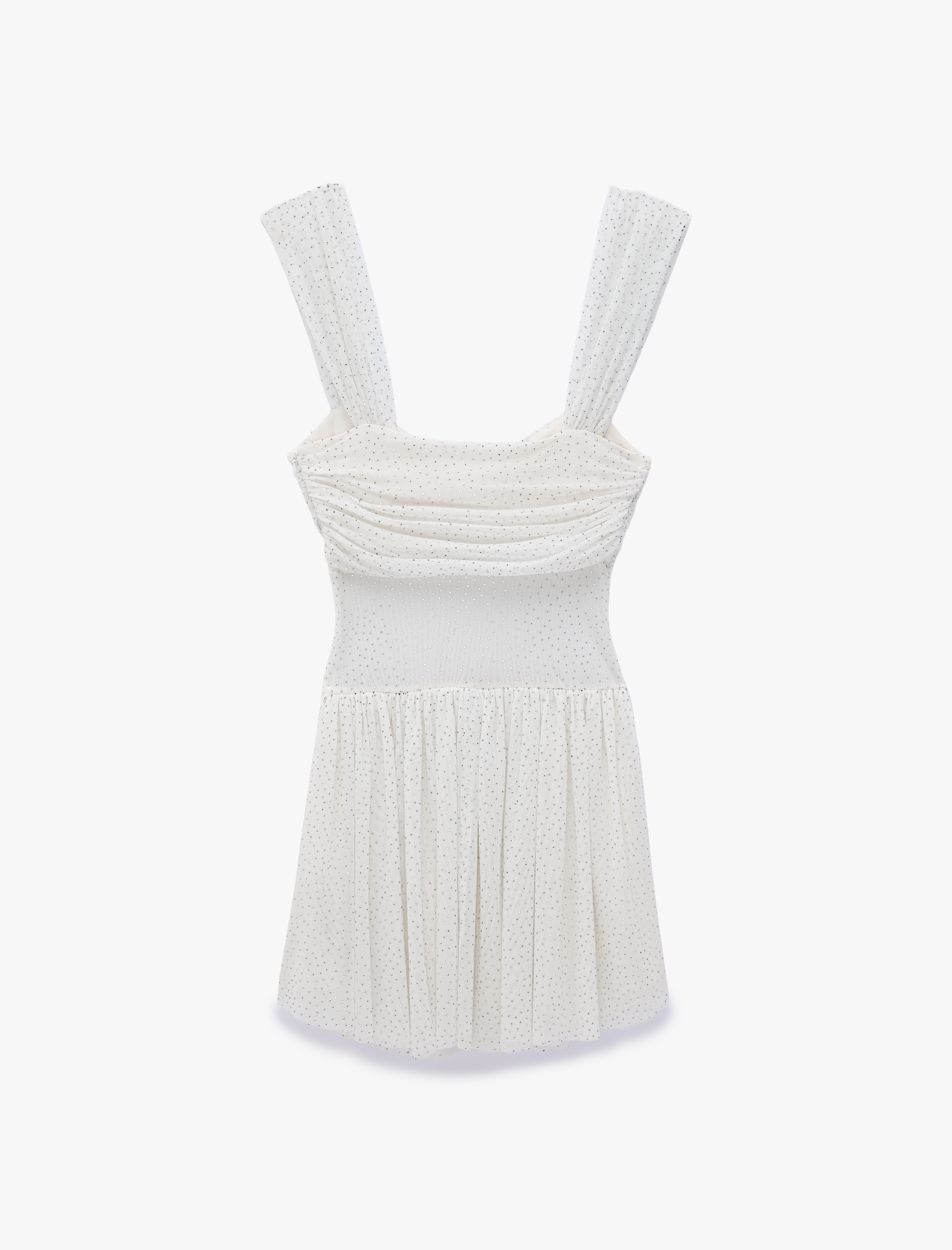   Drapeli Büzgülü Kalp Yaka Volanlı Kolsuz Slim Fit Mini Taşlı Bridal Elbise