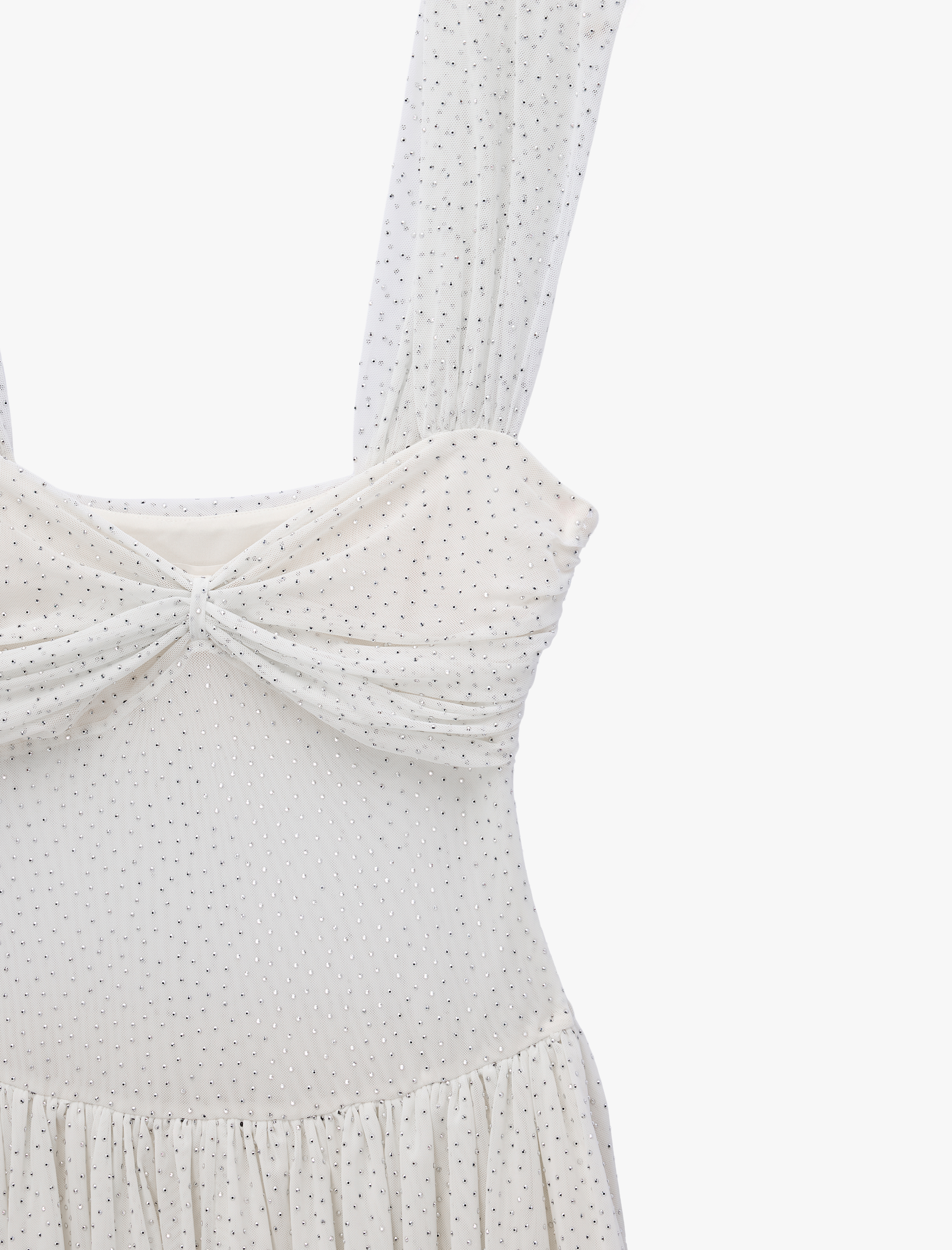   Drapeli Büzgülü Kalp Yaka Volanlı Kolsuz Slim Fit Mini Taşlı Bridal Elbise