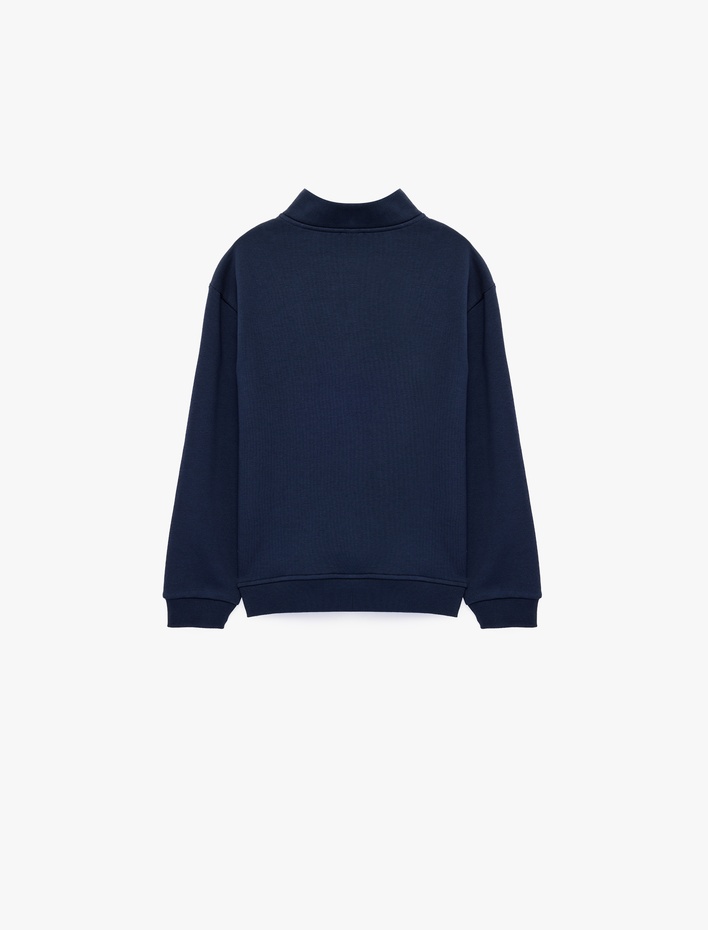 Erkek Çocuk Dik Yaka Fermuarlı Uzun Kollu Şardonlu Baskılı Pamuklu Sweatshirt