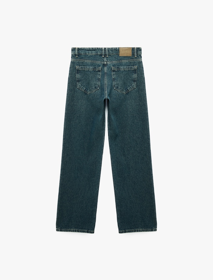  Normal Bel Cepli Pamuklu Düz Paça Denim Pantolon - Straight Fit Jean