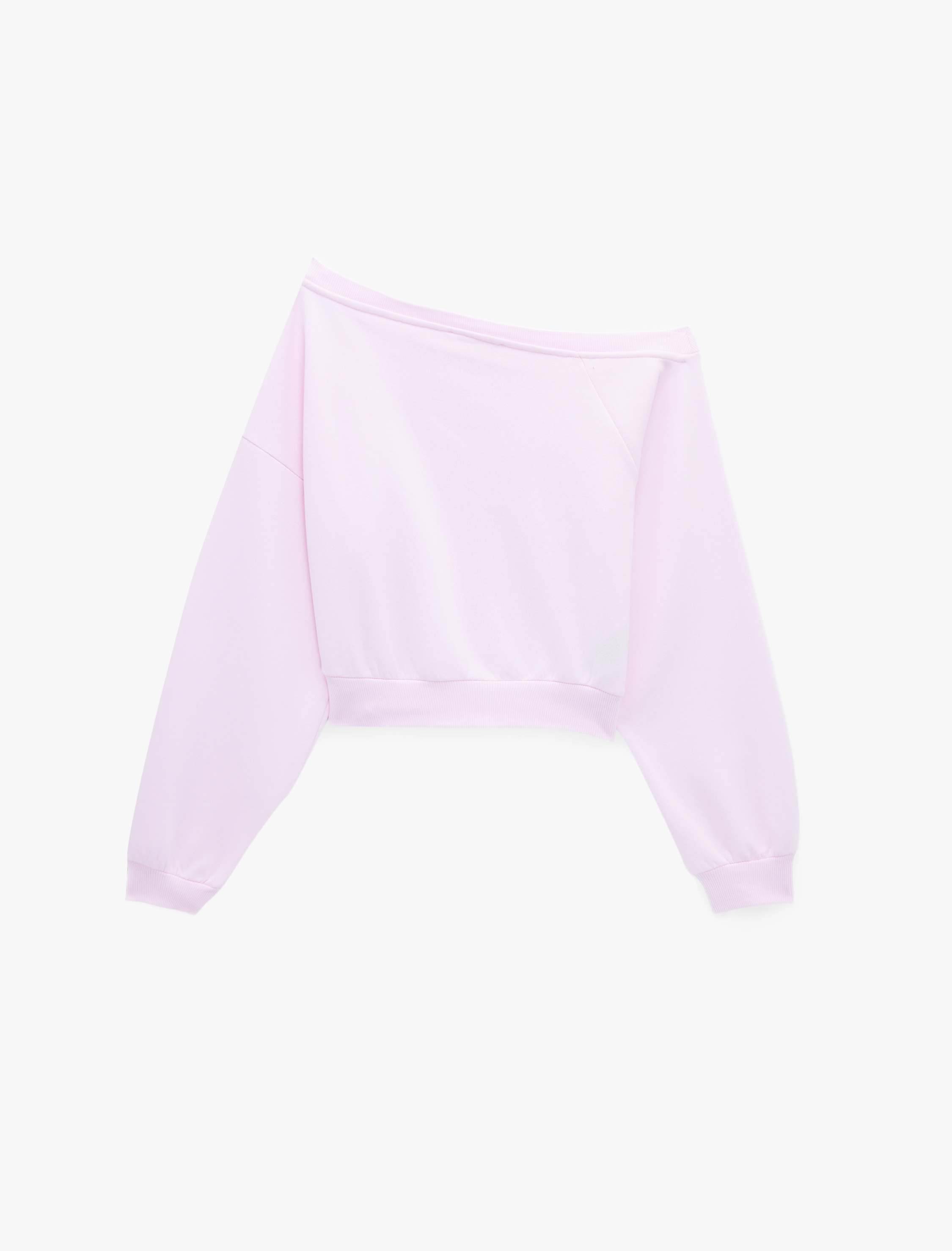   Uzun Kollu Üç İplik Asimetrik Kayık Yaka Omzu Açık Sweatshirt