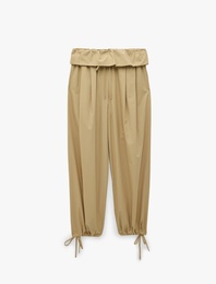 Beli Bağcıklı Katlama Detaylı Balon Form Poplin Harem Pantolon