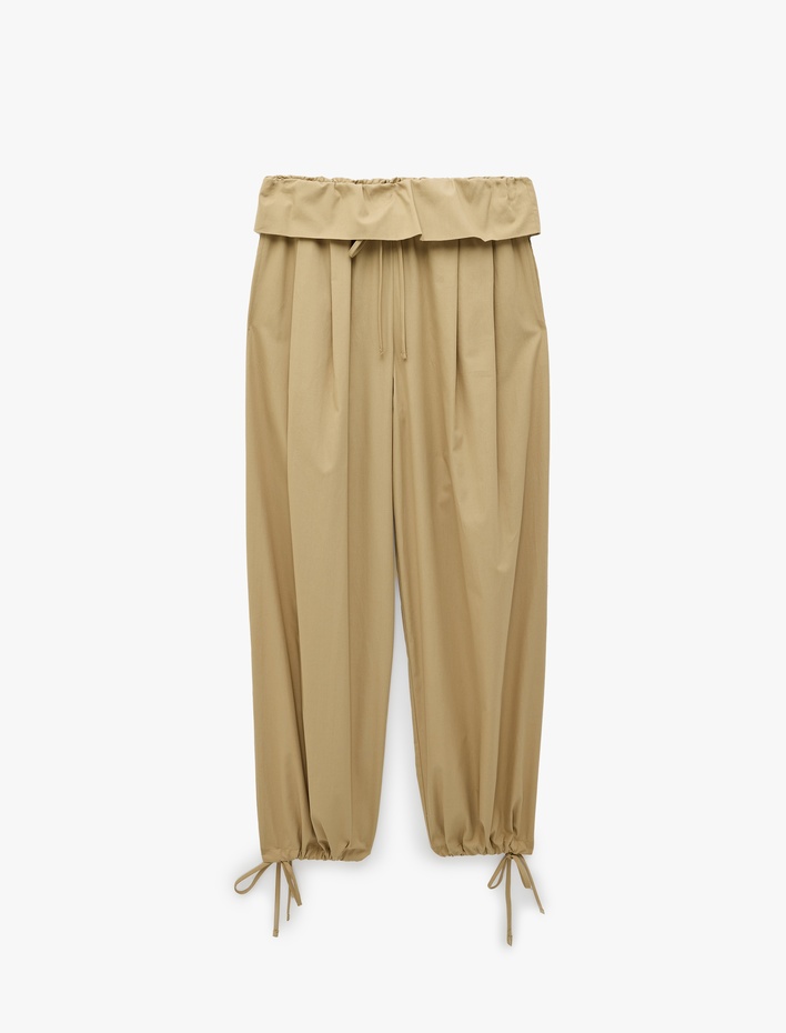  Beli Bağcıklı Katlama Detaylı Balon Form Poplin Harem Pantolon