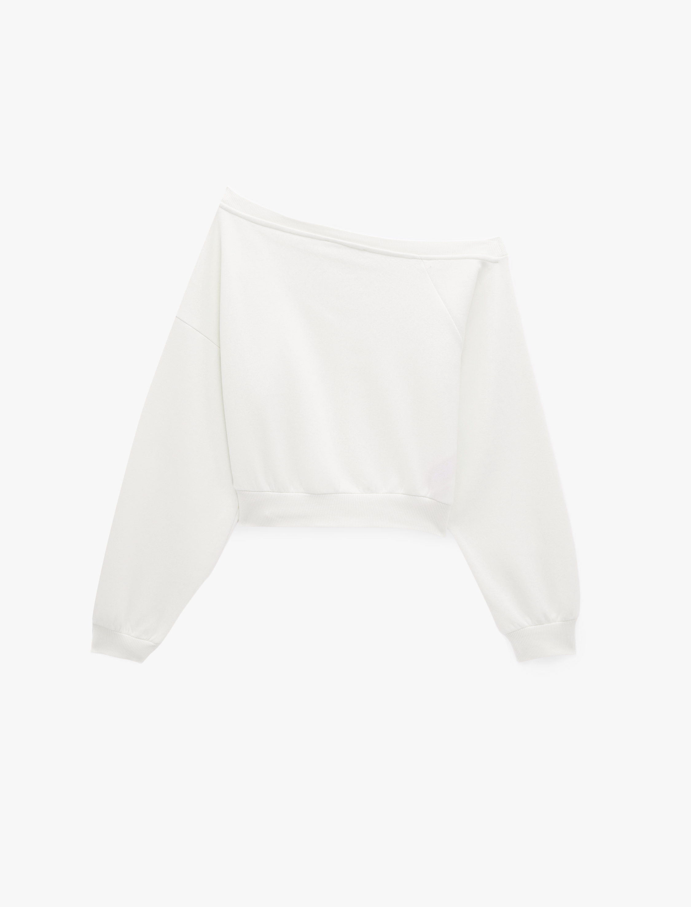   Uzun Kollu Üç İplik Asimetrik Kayık Yaka Omzu Açık Sweatshirt