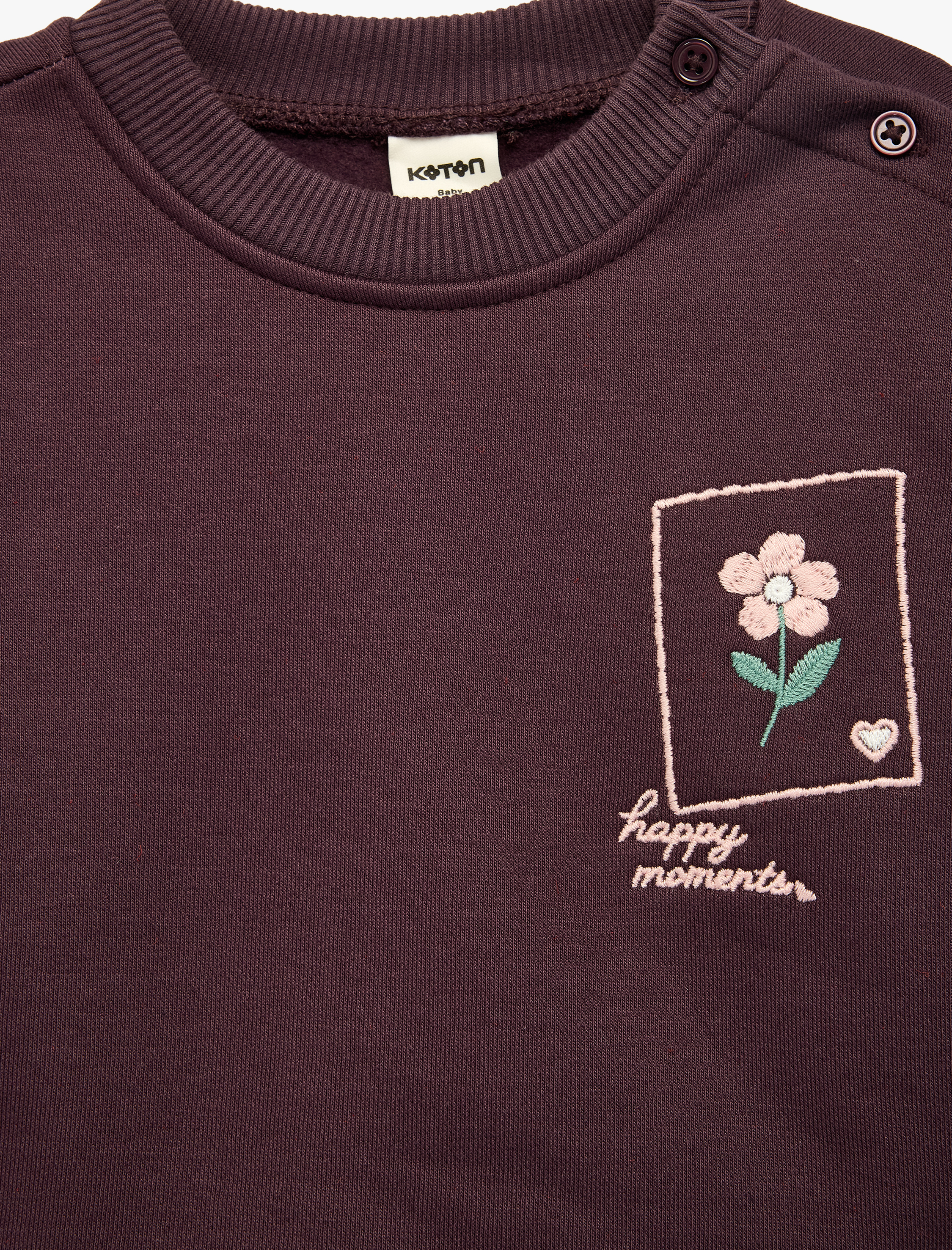  Kız Bebek Çiçek Baskılı Şardonlu Bisiklet Yaka Uzun Kollu Sweatshirt