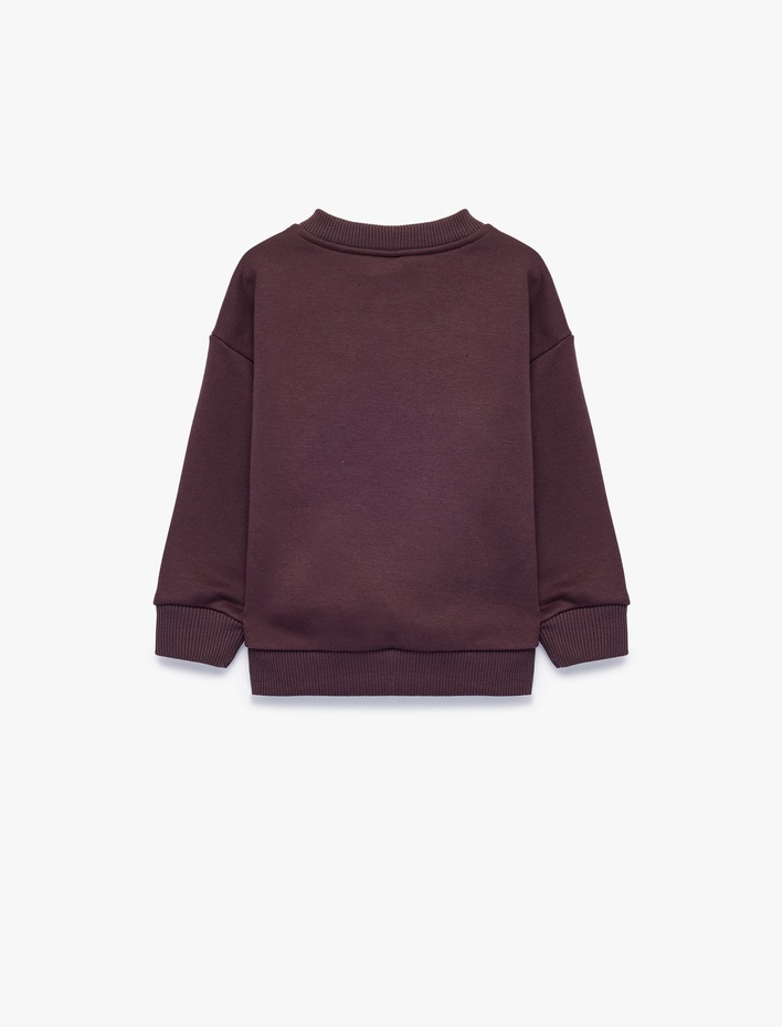 Kız Bebek Çiçek Baskılı Şardonlu Bisiklet Yaka Uzun Kollu Sweatshirt