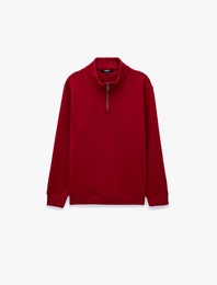 Şardonlu Regular Fit Uzun Kollu Fermuarlı Yaka Sweatshirt
