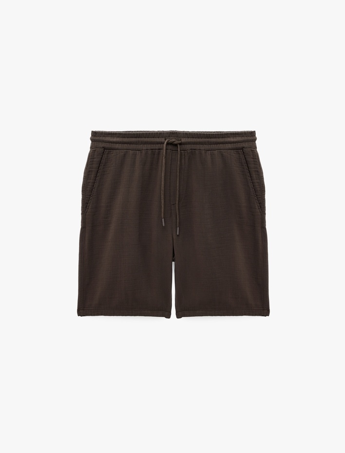  Beli Bağcıklı Cepli Regular Fit Pamuklu Müslin Bermuda Şort