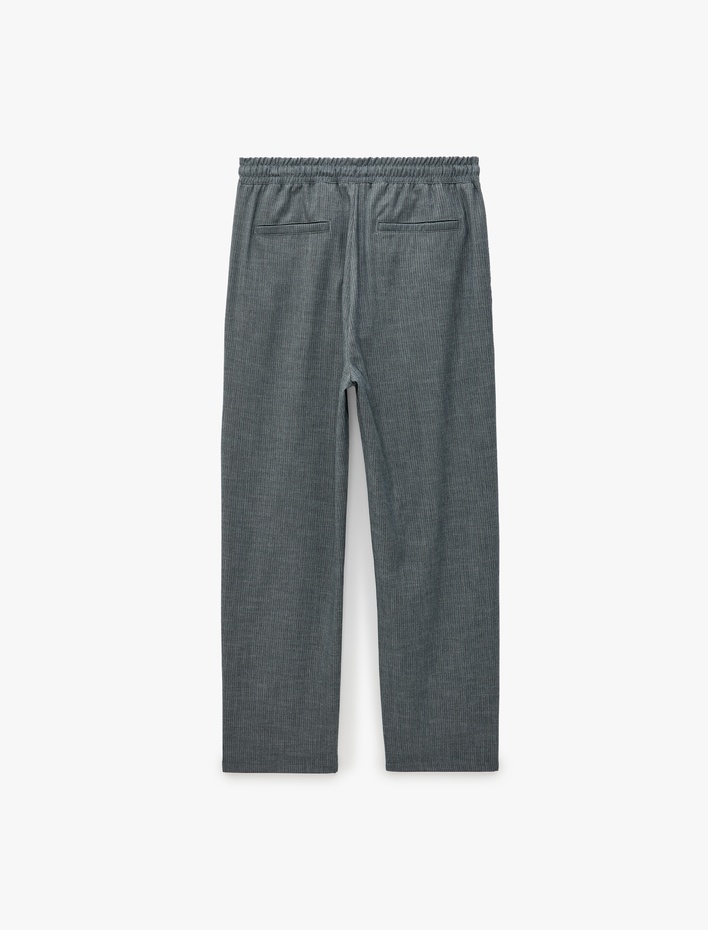  Beli Bağcıklı Düz Paça Cepli Slim Fit Viskon Pantolon