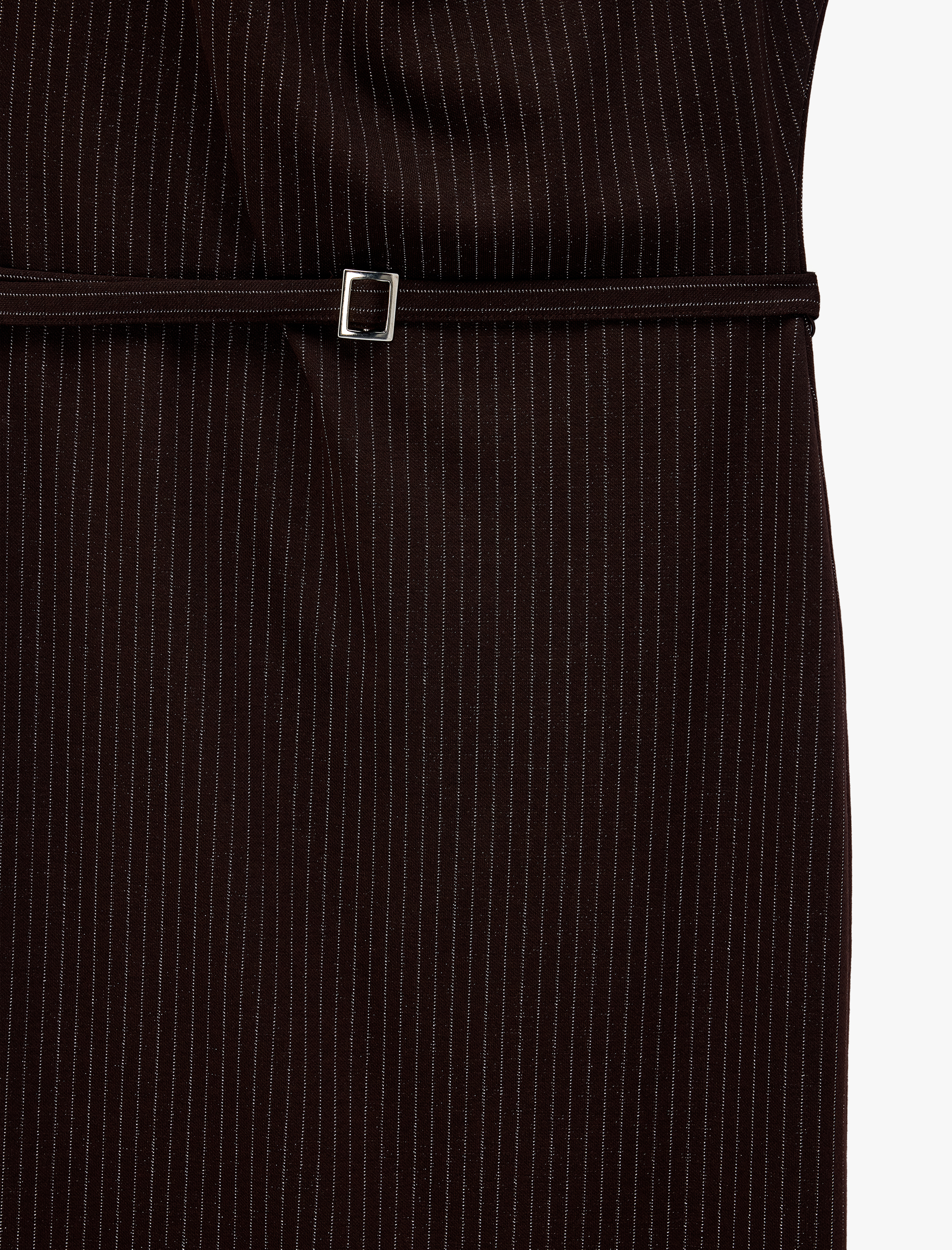   Kolsuz Balık Form Slim Fit Çizgili Asimetrik Degaje Yaka Kemerli Midi Elbise