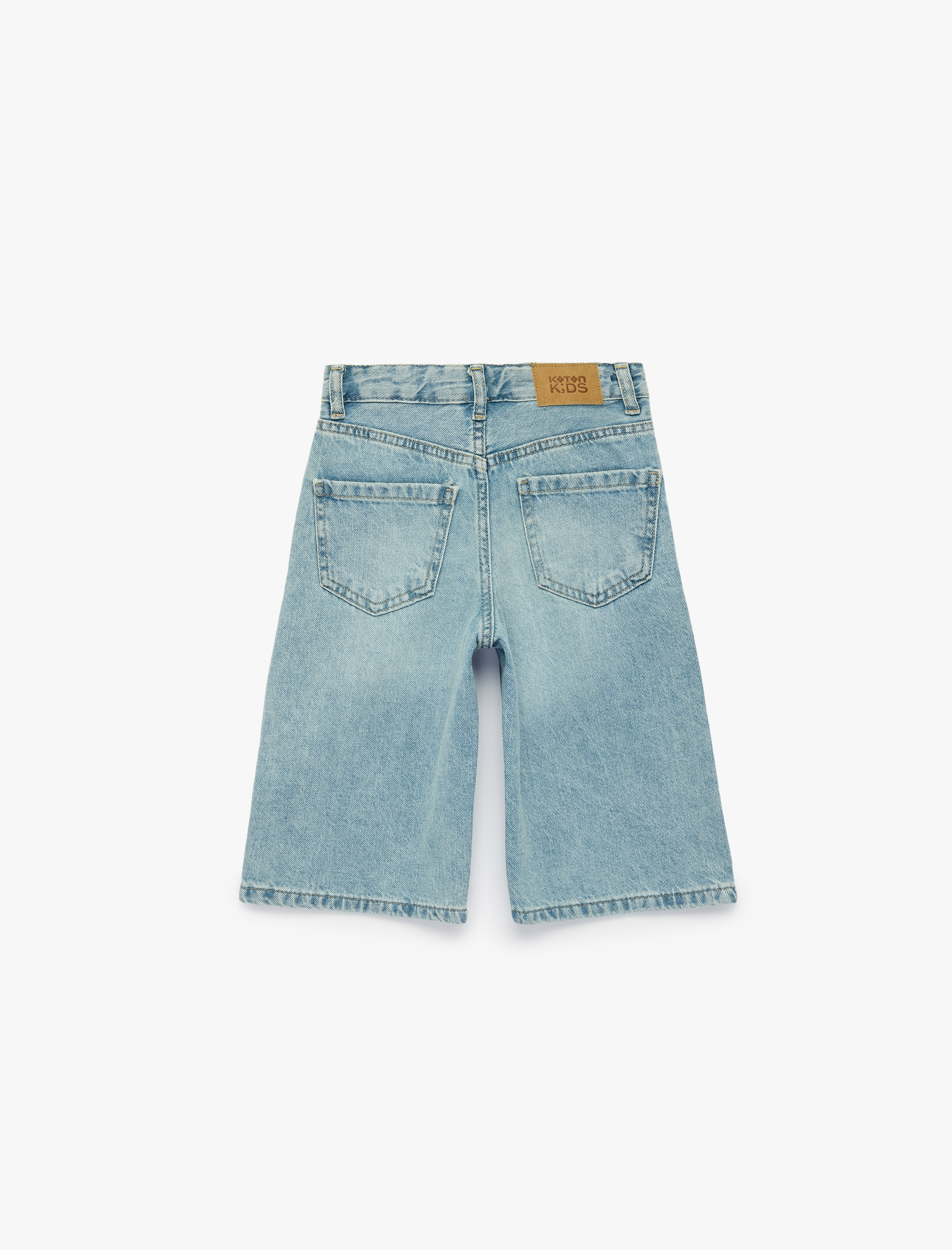  Kız Çocuk Cep Detaylı Bol Kesim Pamuklu Denim Bermuda Şort