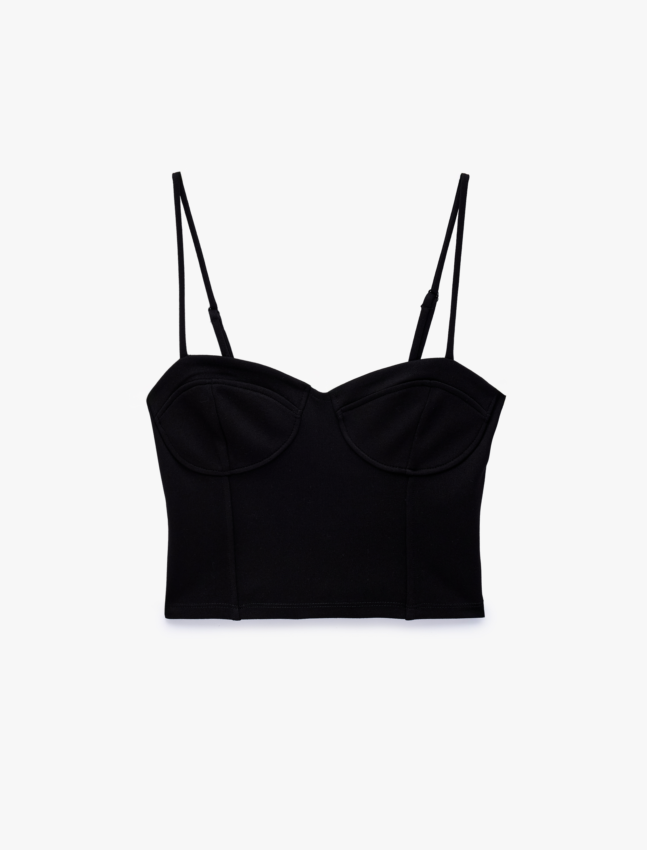   Slim Fit Viskon Kalp Yaka Askılı Korse Crop Bluz