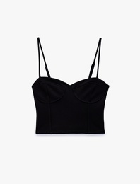 Slim Fit Viskon Kalp Yaka Askılı Korse Crop Bluz