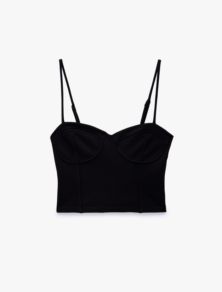  Slim Fit Viskon Kalp Yaka Askılı Korse Crop Bluz