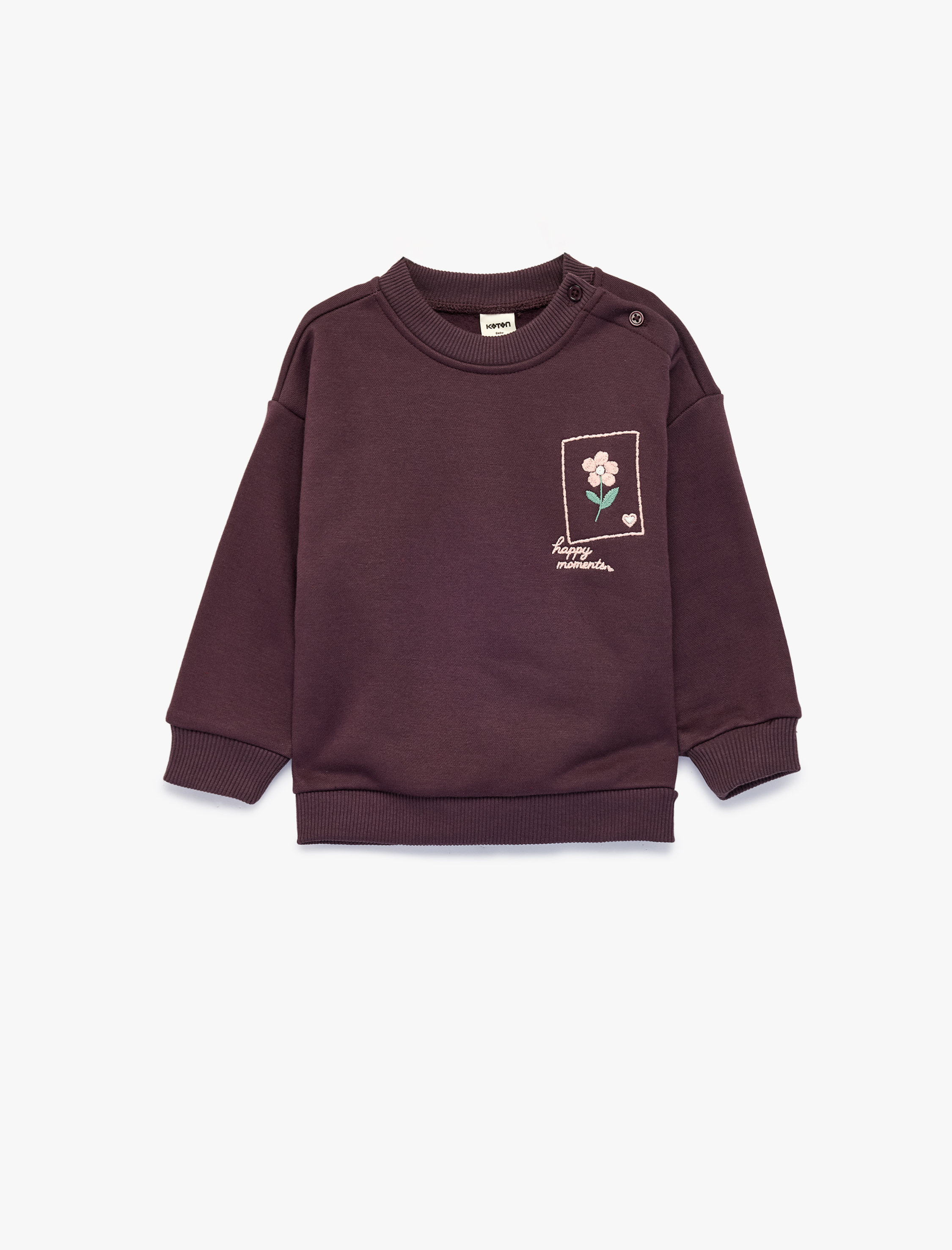  Kız Bebek Çiçek Baskılı Şardonlu Bisiklet Yaka Uzun Kollu Sweatshirt