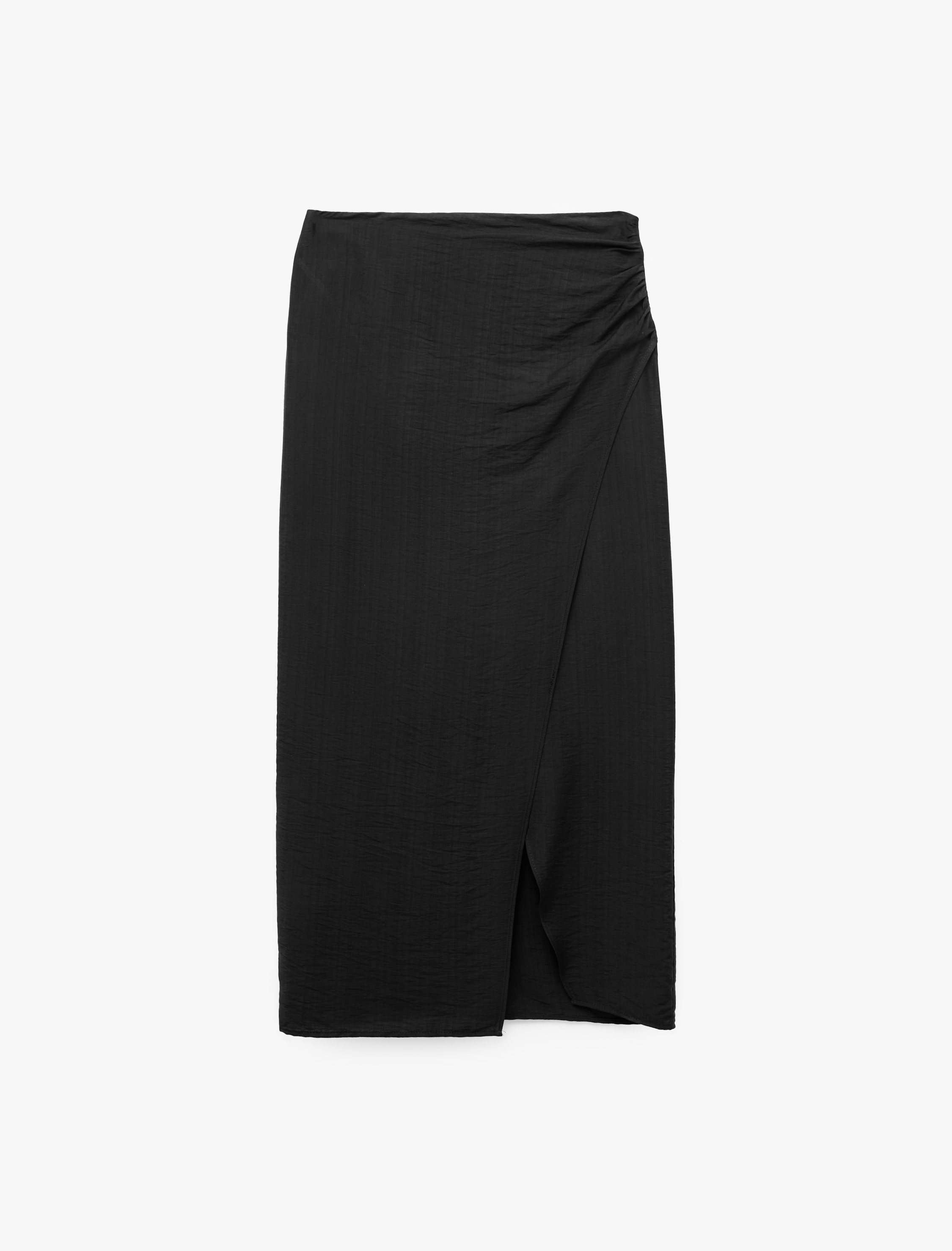   Slim Fit Viskon Kruvaze Yırtmaç Detaylı Midi Etek