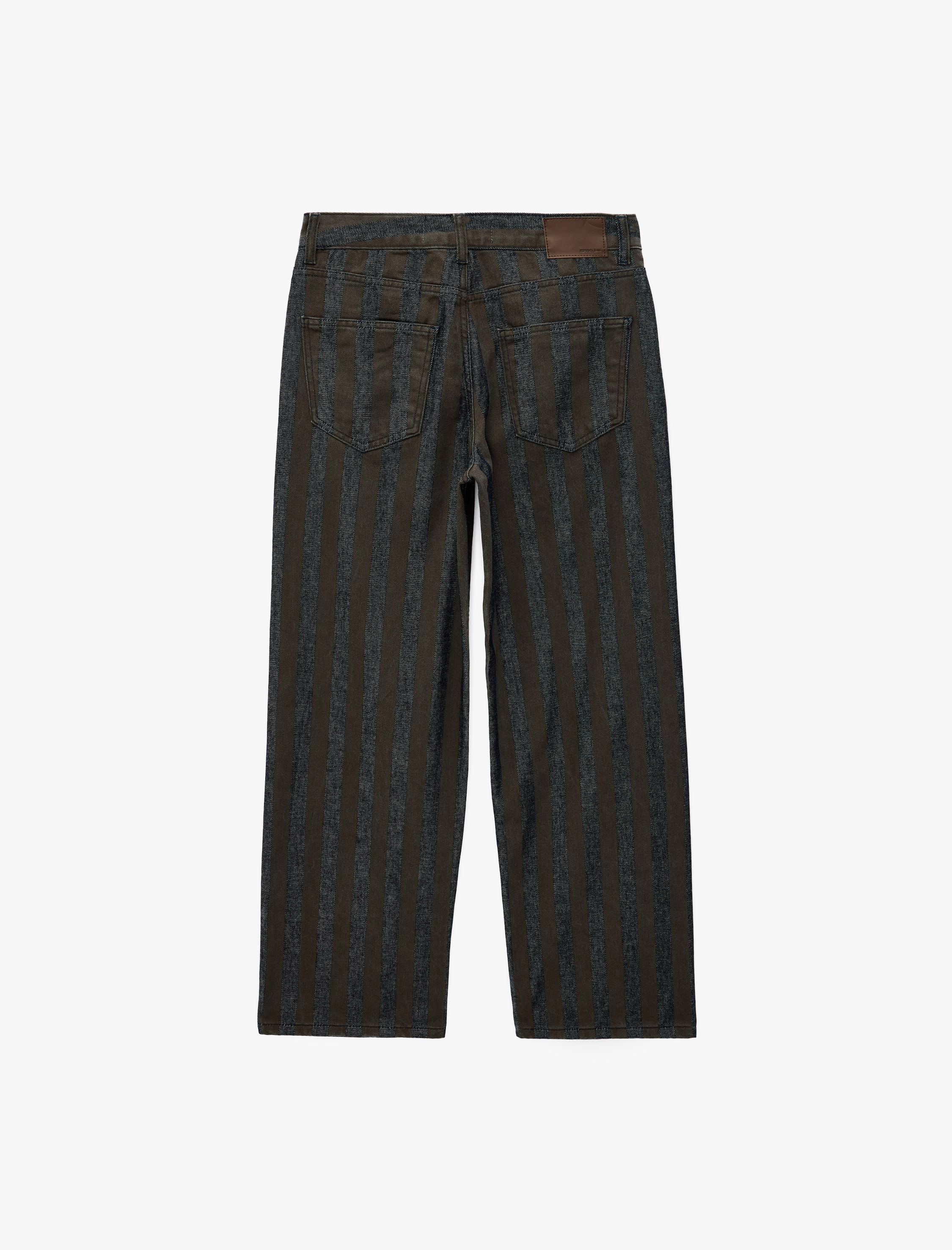   Normal Bel Beş Cepli Düz Paça Pamuklu Çizgili Baggy Denim Pantolon - Baggy Jeans