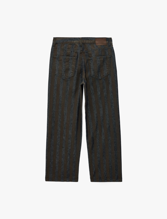  Normal Bel Beş Cepli Düz Paça Pamuklu Çizgili Baggy Denim Pantolon - Baggy Jeans
