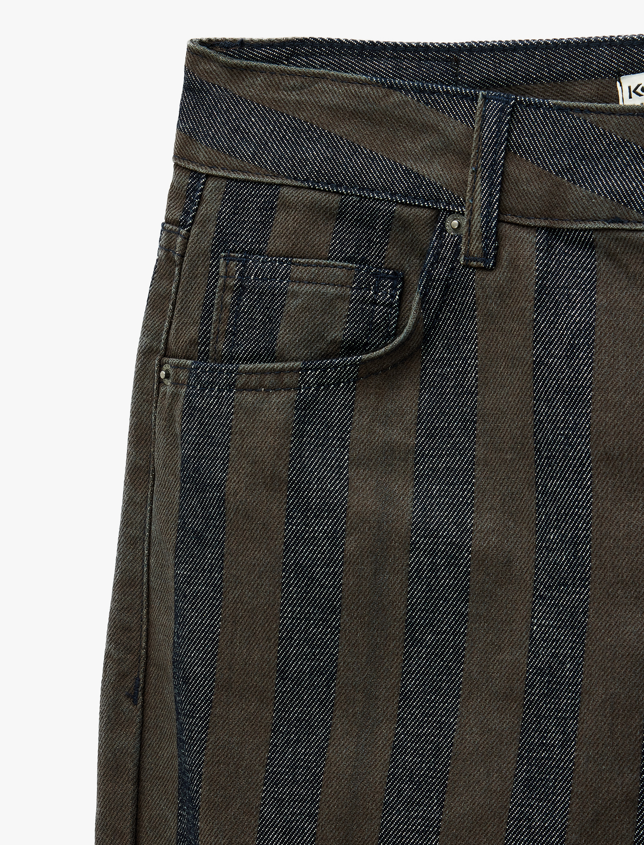   Normal Bel Beş Cepli Düz Paça Pamuklu Çizgili Baggy Denim Pantolon - Baggy Jeans
