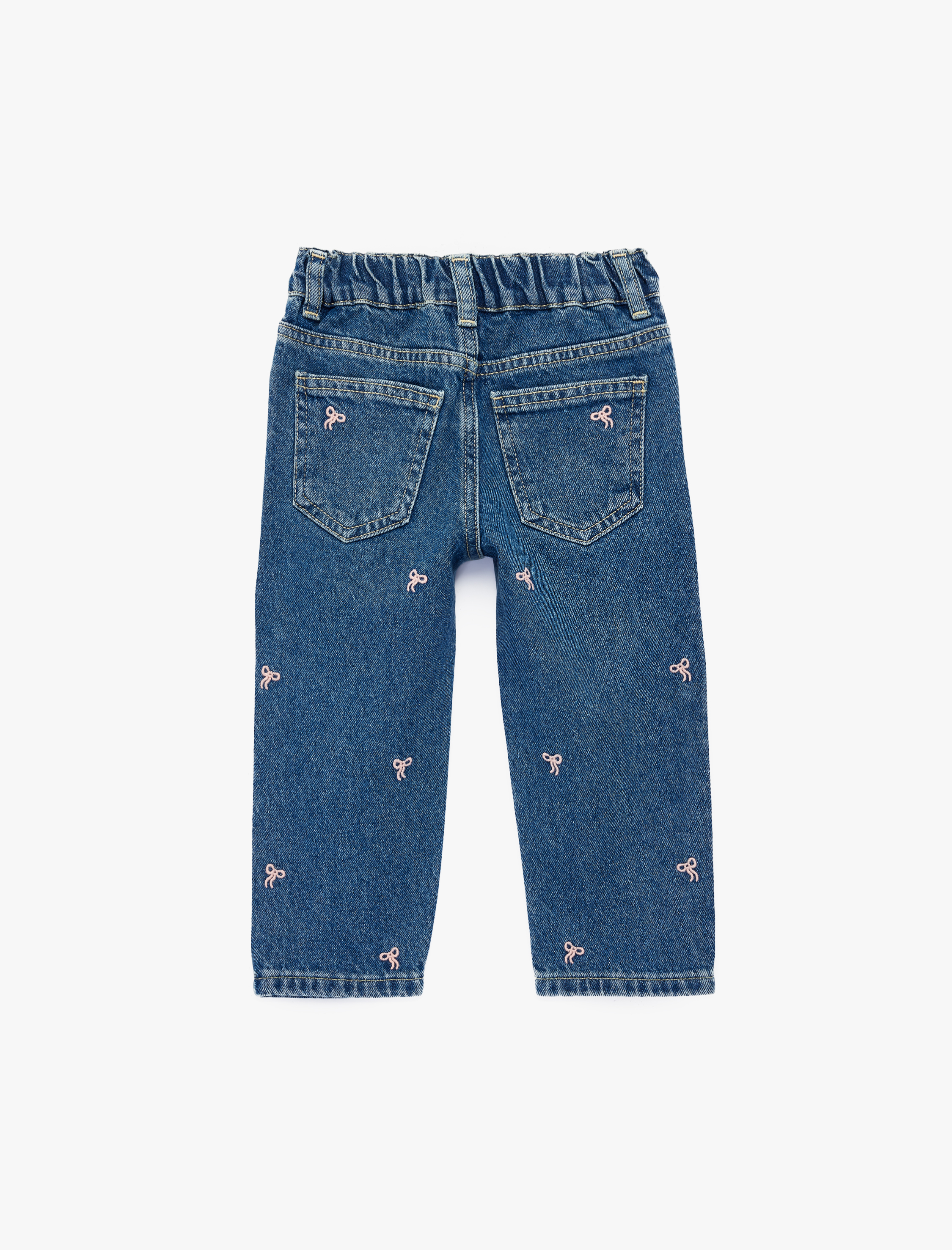  Kız Bebek Pamuklu Fiyonk Nakış Detaylı Denim Pantolon