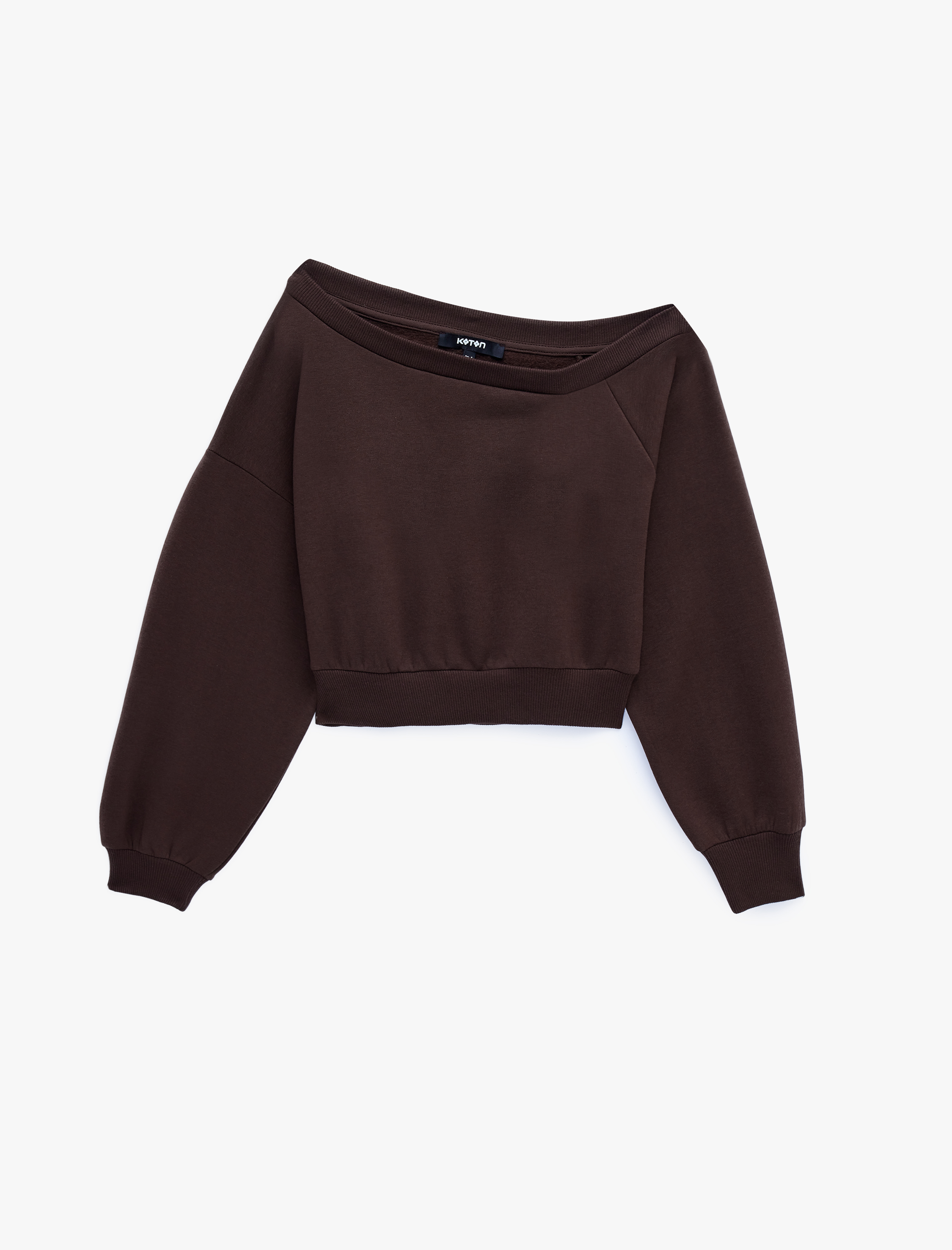   Uzun Kollu Üç İplik Asimetrik Kayık Yaka Omzu Açık Sweatshirt