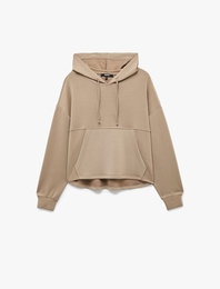 Regular Fit Modal Kumaş Uzun Kollu Kapüşonlu Kanguru Cepli Sweatshirt