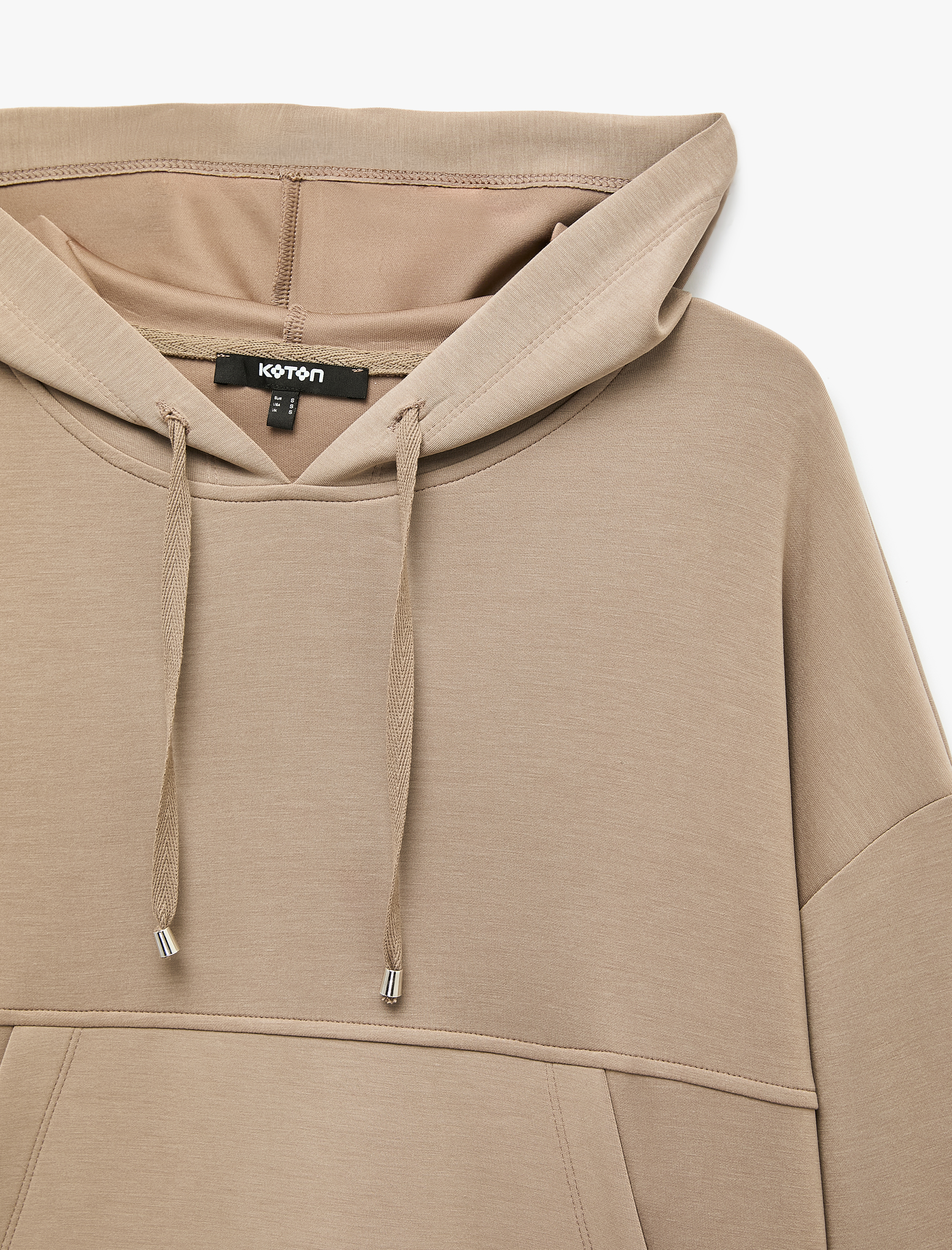   Regular Fit Modal Kumaş Uzun Kollu Kapüşonlu Kanguru Cepli Sweatshirt