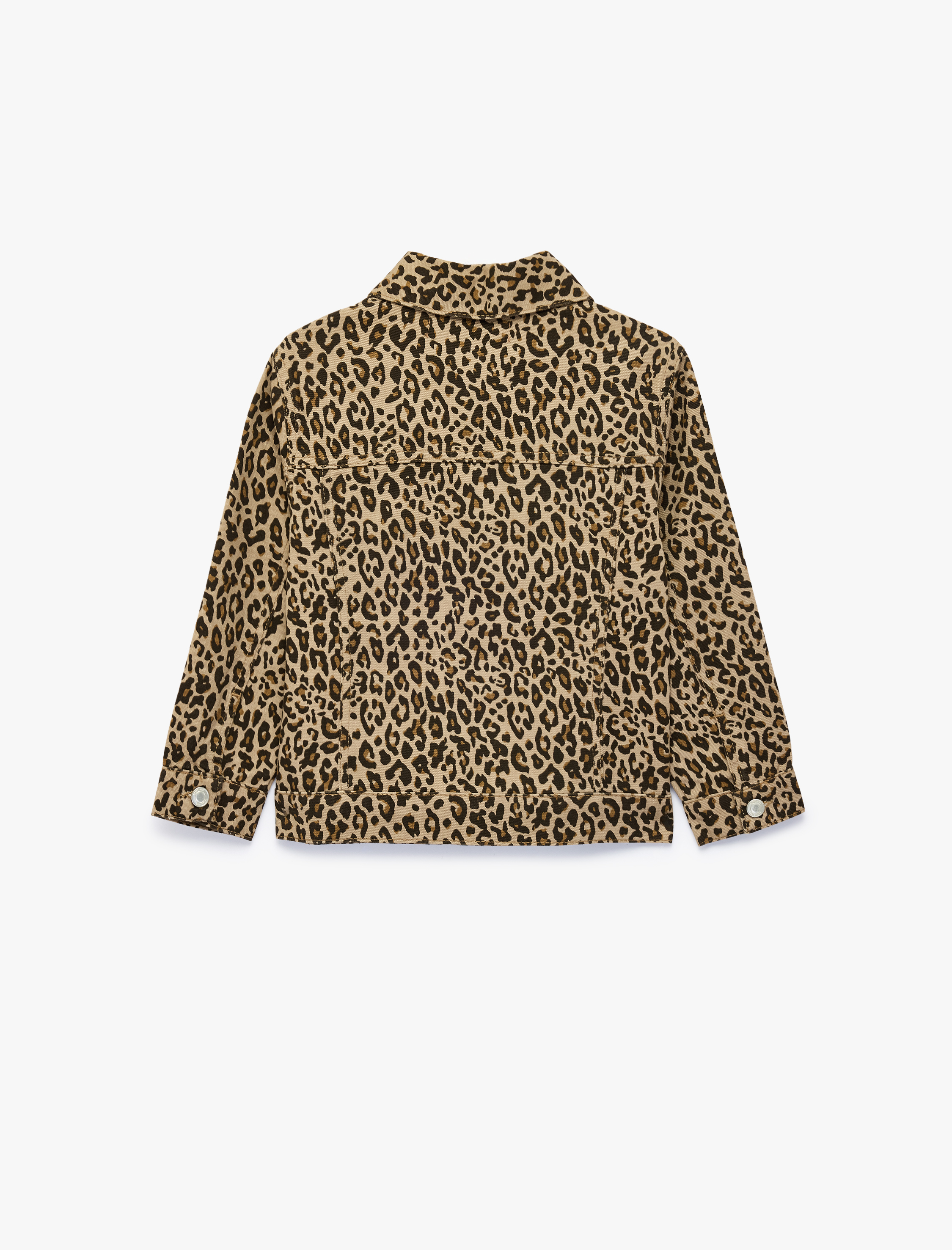  Kız Çocuk Leopar Desenli Bol Kesim Pamuklu Uzun Kollu Denim Ceket