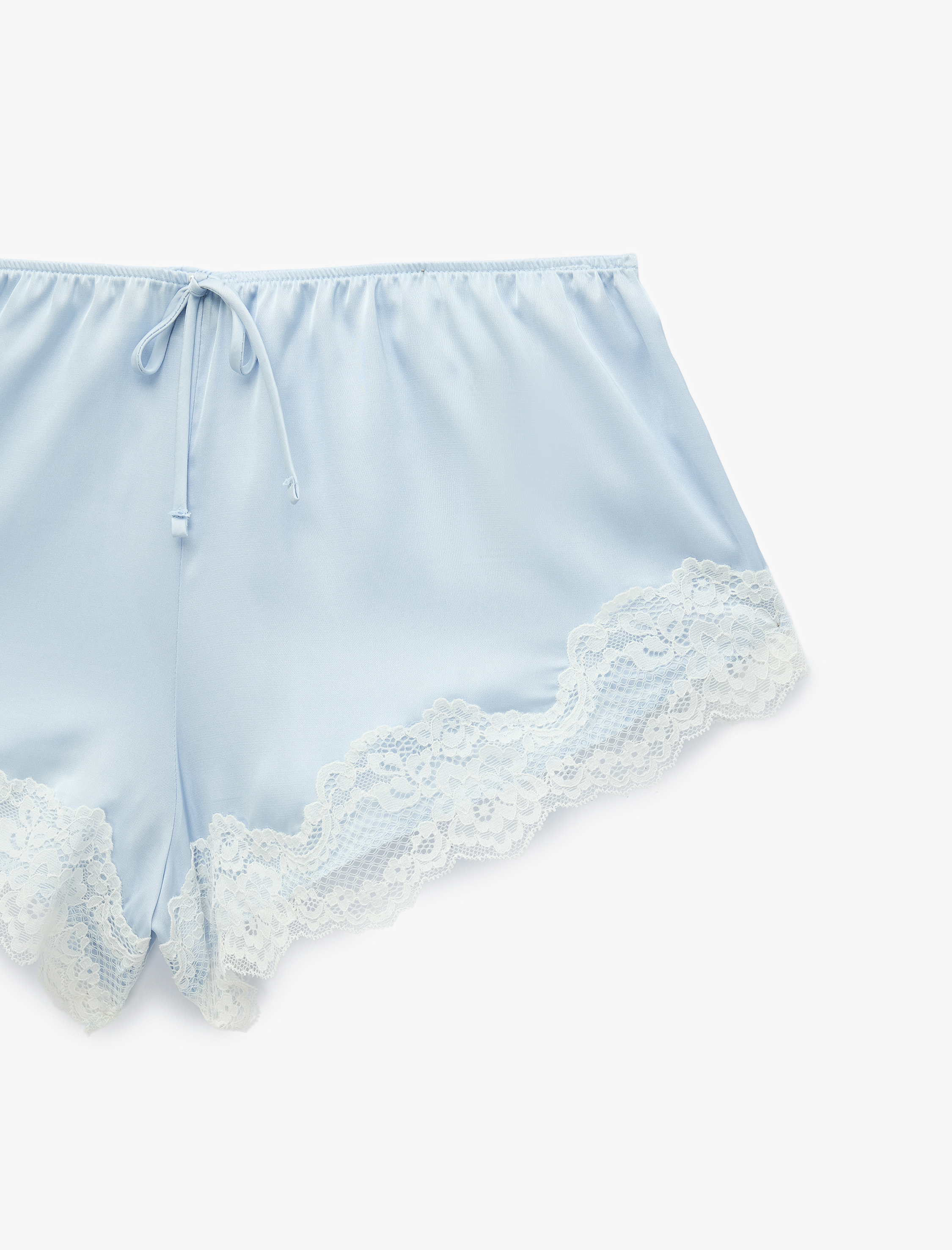   Beli Lastikli Rahat Kalıp Dantelli Saten Şort Pijama Altı