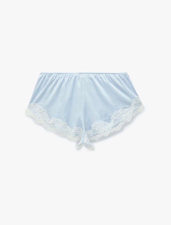  Beli Lastikli Rahat Kalıp Dantelli Saten Şort Pijama Altı